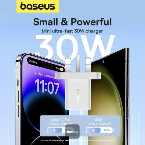 بيسوس - فيش جداري بمنفذ تايب سي بقوة 30 واط - ابيض