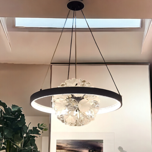 نجفة ليد ازهار زجاج اسود 80 سم A