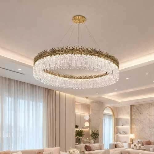 ثريا مودرن مقاس 100سم بتصميم دائري ذهبي مزينة بكري...