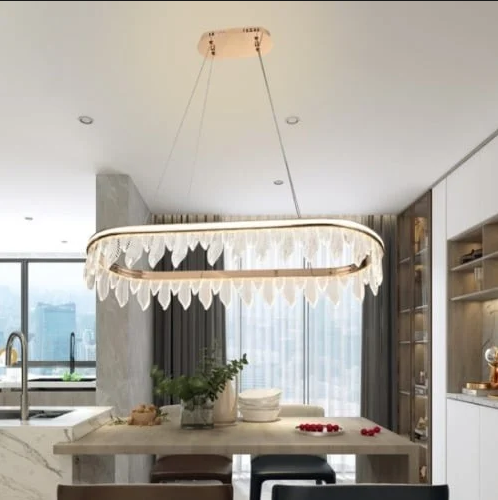 ثريات سقف مستطيل مقاس 80 سم كريستال ذهبي ورق الشجر...