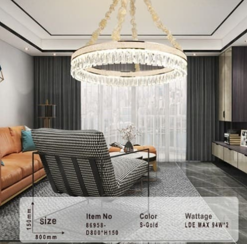 ثريات سقف مقاس 80 سم كريستال ذهبي 3 اضاءات ليد LED