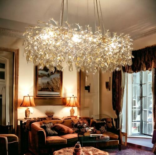 ثريا كريستال ستيل ذهبي مستطيل طول 120 سم *50سم