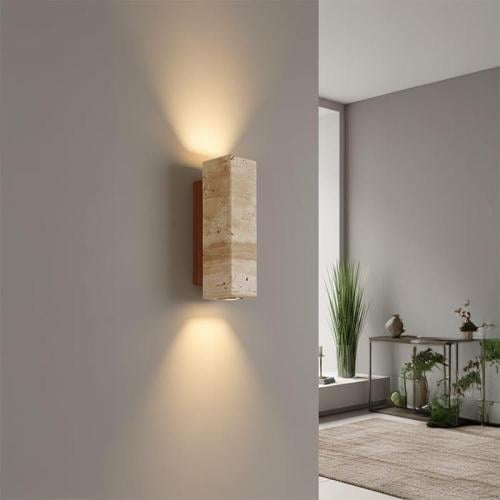 جداري طول 23سم حجر ترافنتين وخشب GU10x2 لمبه10522