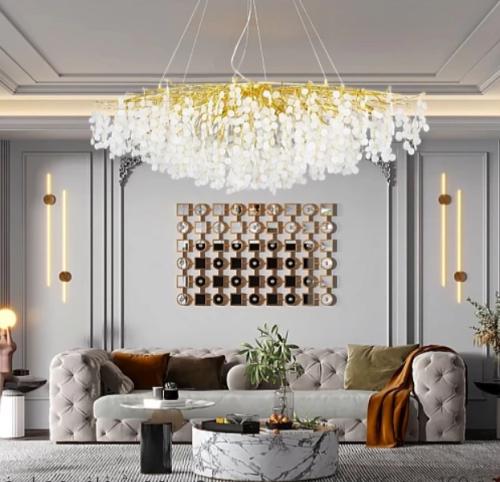 نجف مستطيل مودرن ذهبي مع شفاف مع ابيض E14*16 لمبة...