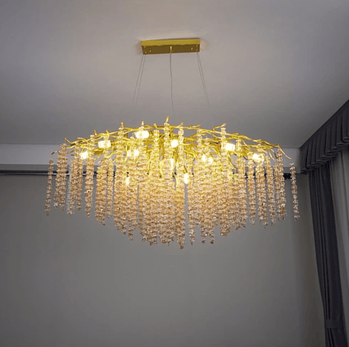 نجف الهبة مودرن مستطيل طول 120سم ذهبي مع شفاف مع ع...