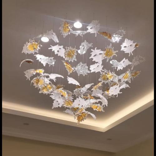 ثريا اوراق دائري طول وعرض80سم لون عسلي و شفاف و ثل...