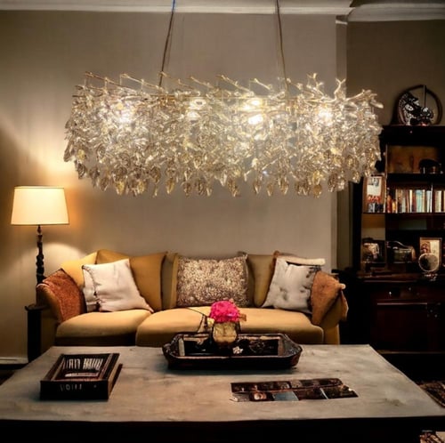 ثريا كريستال ستيل ذهبي مستطيل طول 120 سم *50سم