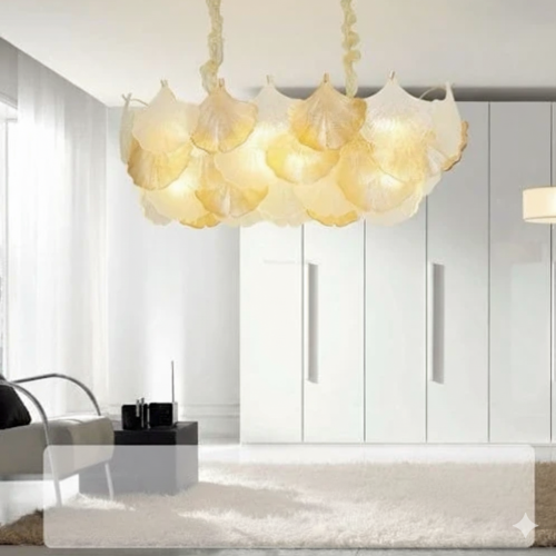 ثريات سقف مستطيل مقاس 85 سم كريستال ذهبي ورق الجنك...