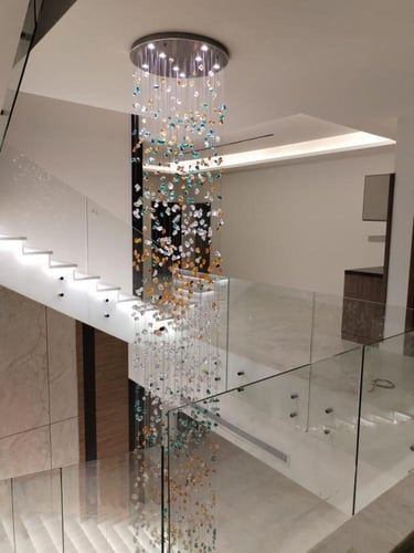 ثريا احجار درج عرض 60سم لون اخضر و عسلي و شفاف