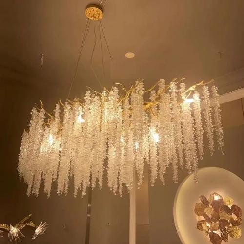 نجف عناقيد ذهبي كرستال شفاف مستطيل طول 1200 سم