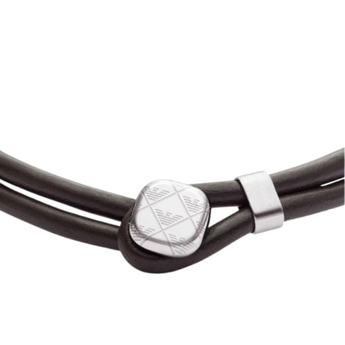 طقم إمبوريو أرماني رجالي سوار جلد بني مع كبك ستيل...