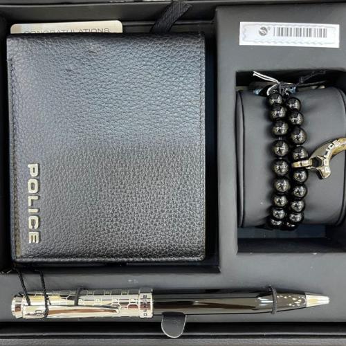 طقم قلم + سوار + محفظة ماركة بوليس