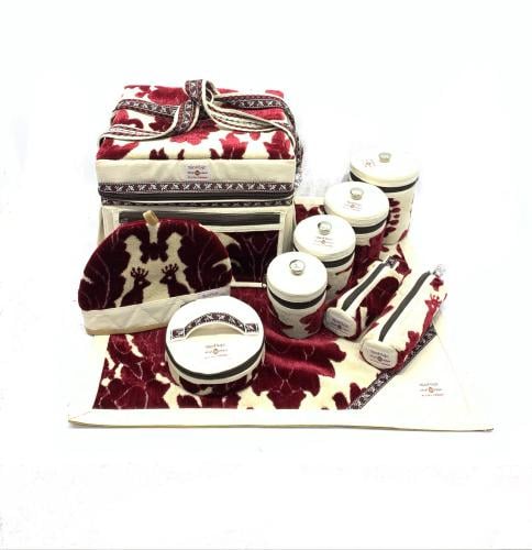 طقم بكج عزبة قماش ابو طير احمر مطرز