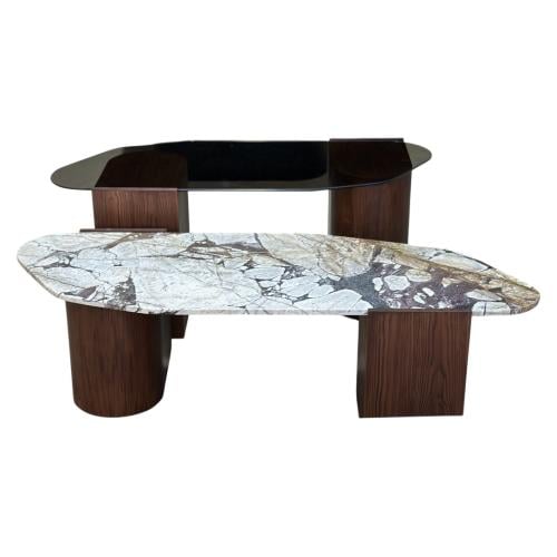 طاولة متداخلة رخام وزجاج