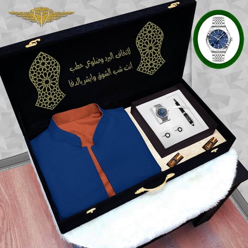 بوكس هدايا للشباب سديري جوخ دبل فيس مع طقم ساعه