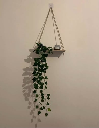 رف خشبي معلق بحبل شكل ارجوحة