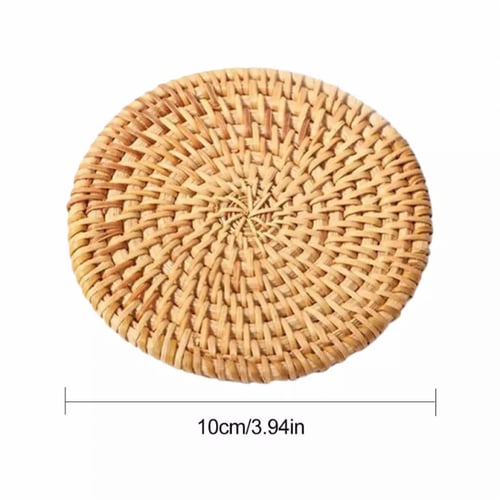 طقم قواعد أكواب حصير الروطان الطبيعي