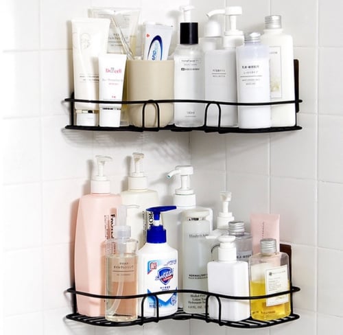 رف زاوية أنيق للحمام بلا حفر