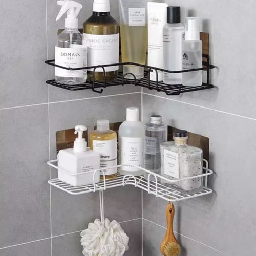 رف زاوية أنيق للحمام بلا حفر