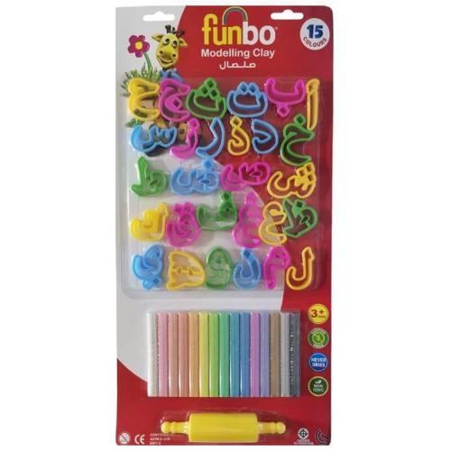 فنبو صلصال 300 جرام 15 لون + 28 قالب + فرادة