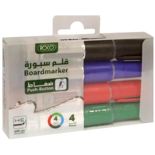 روكو قلم سبورة ضغاط طقم 4 لون العبوة 12 طقم