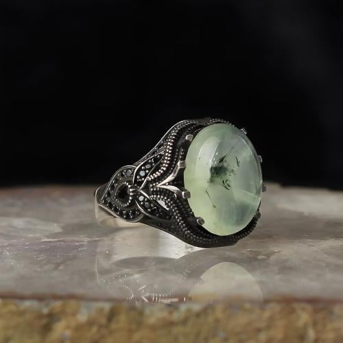 خاتم فخم بصياغة يدوية مميزة فضة خالصة مرصع بحجر يش...