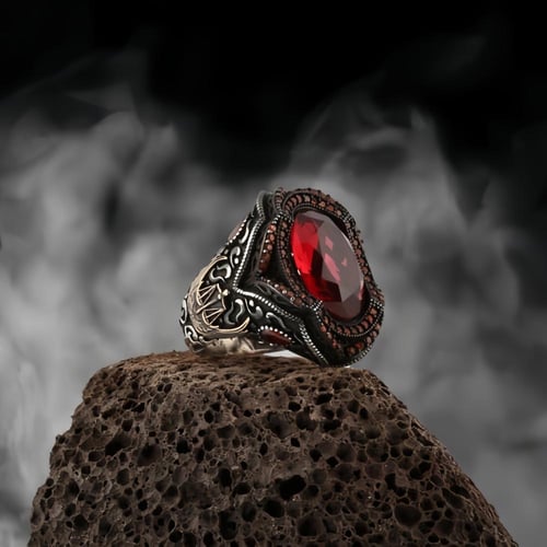 خاتم فاخر من الفضة الإسترلينية مصاغة بنقش راقي و م...