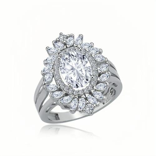 خاتم فضة فخم و متألق بأحجار سوارفيسكي بيضاء متلألئ...