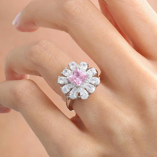 خاتم نسائي جذاب مصاغ بتصميم زهرة - فضة خالصة بحجر...