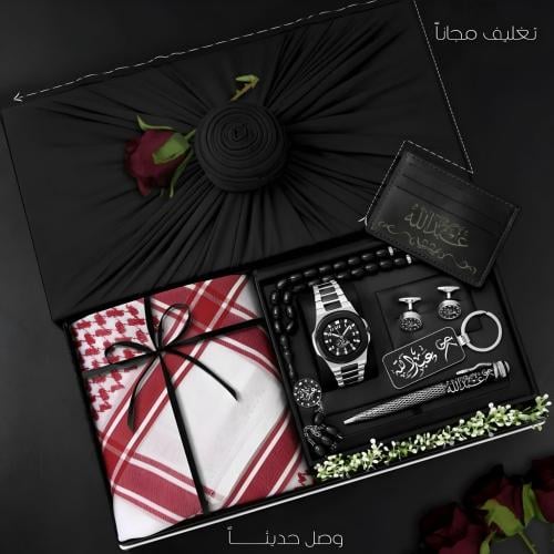 بوكس إهداء رجالي فخم يشمل ساعة حديثة مع شماغ بالإس...