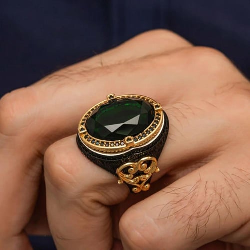 خاتم تحفة فنية متألقة من الفضة الخالصة مرصع بحجر ز...