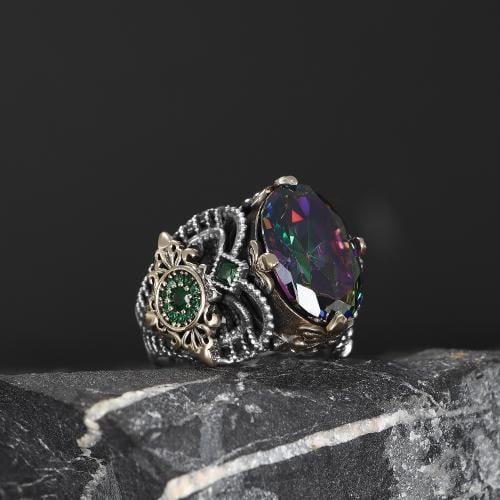 خاتم بصياغة يدوية فخمة من الفضة الخالصة بحجر الكسن...