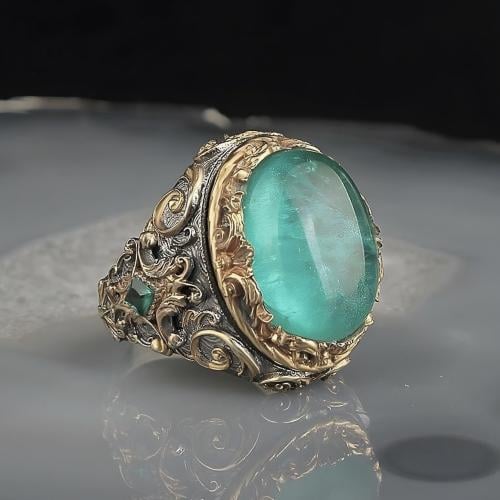 خاتم فاخر بصياغة يدوية راقية - فضة خالصة مرصع بحجر...