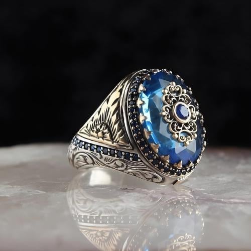 خاتم فخم بصياغة يدوية راقية من الفضة الخالصة مرصع...