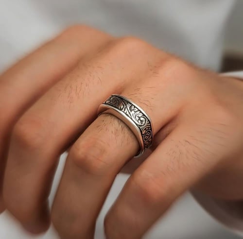 خاتم مميز من الفضة الخالصة عيار 925 مصاغ بنقش إسلا...