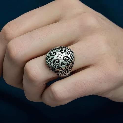 خاتم راقي مصاغ بنقش إسلامي أنيق من الفضة الخالصة ب...