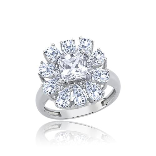 خاتم راقي فضة خالصة مصاغة بتصميم زهرة أنيقة ومطعمة...