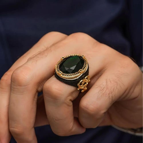 خاتم تحفة فنية متألقة من الفضة الخالصة مرصع بحجر ز...