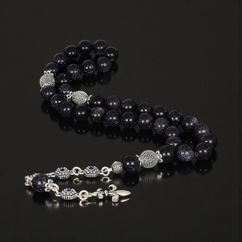 طقم فاخر بخاتم و سبحة من الفضة الخالصة وأحجار النج...