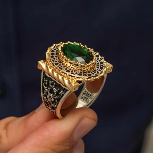 خاتم فاخر من الفضة الخالصة بصياغة يدوية مميزة تجمع...