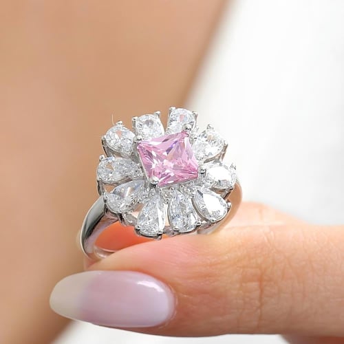 خاتم نسائي جذاب مصاغ بتصميم زهرة - فضة خالصة بحجر...