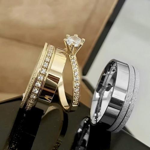 طقم دبل خطوبة و للزواج بصياغة راقية من الفضة الإيط...