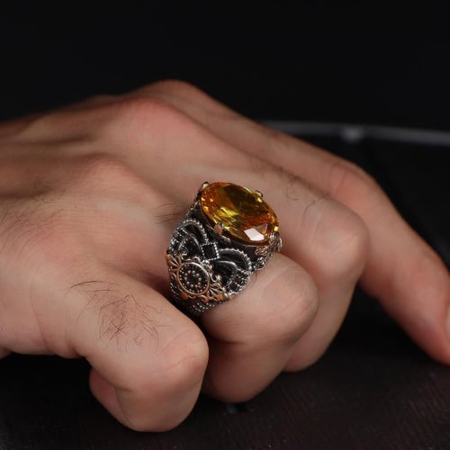 خاتم بصياغة يدوية راقية من الفضة الإسترلينية بحجر...