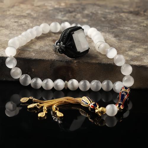 طقم مميز وفخم بخاتم وسبحة من أحجار عين الهر والنجف