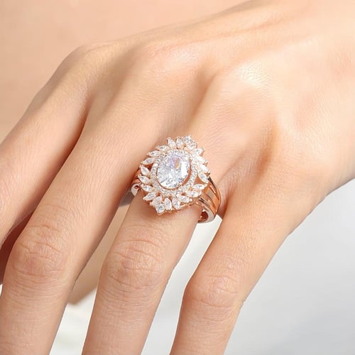 خاتم راقي فضة خالصة مطلية ذهب مرصع بأحجار سوارفيسك...