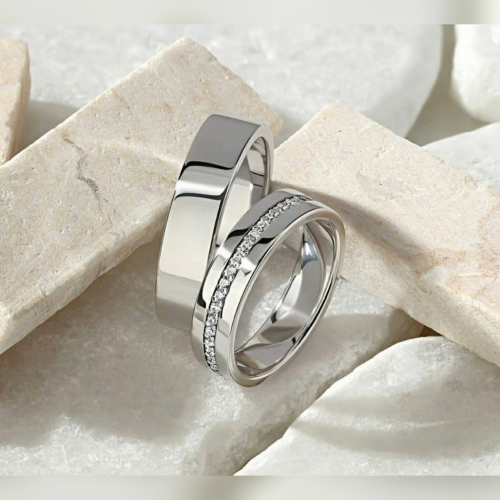 دبلتين خطوبة وزواج من الفضة الإيطالية مطعمة بفصوص...