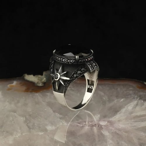 خاتم راقي من الفضة الإسترلينية الخالصة مرصع بحجر ز...