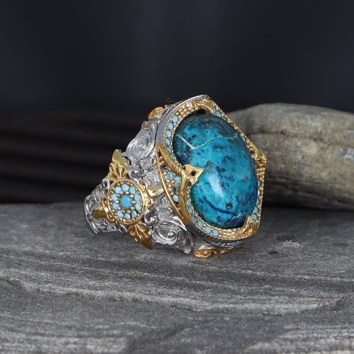 خاتم فاخر من الفضة الخالصة عيار 925 مرصع بحجر ازور...