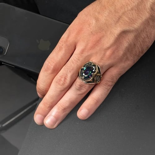 خاتم فاخر نحت يدوي من الفضة الخالصة - مرصع بحجر ال...