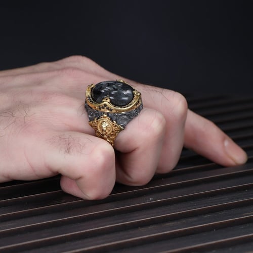 خاتم فاخر مرصع بحجر كريم لارفيكيت طبيعي -فضة خالصة...